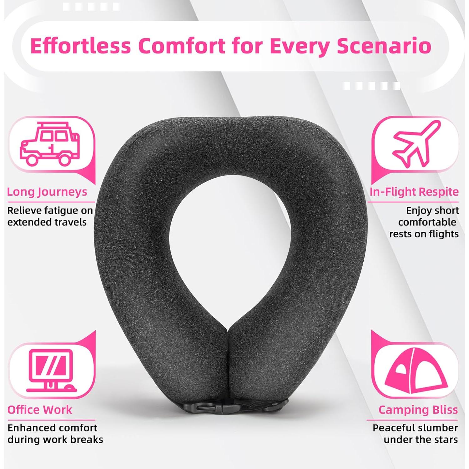 Juego de Almohada de Viaje Nadachi - Espuma de Memoria, Gris