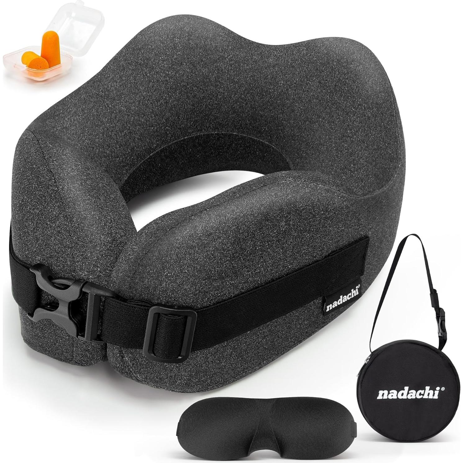 Juego de Almohada de Viaje Nadachi - Espuma de Memoria, Gris