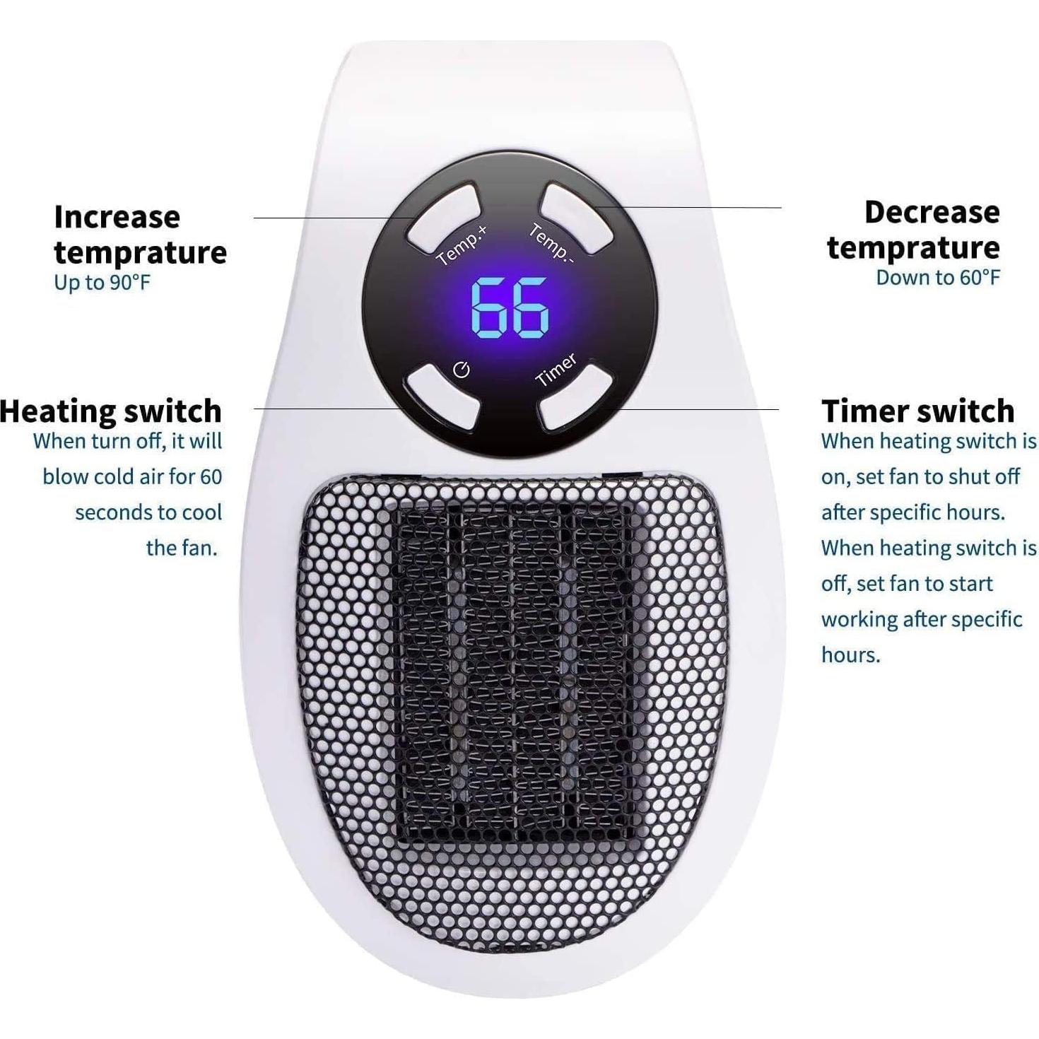 Calentador de espacio eléctrico Minetom 450W con control remoto