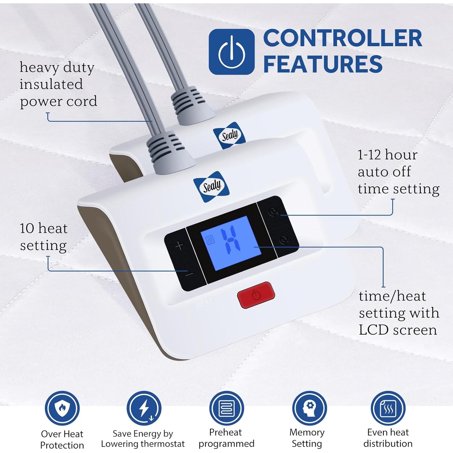 Almohadilla Térmica Eléctrica Sealy Cal King 10 Niveles Calor