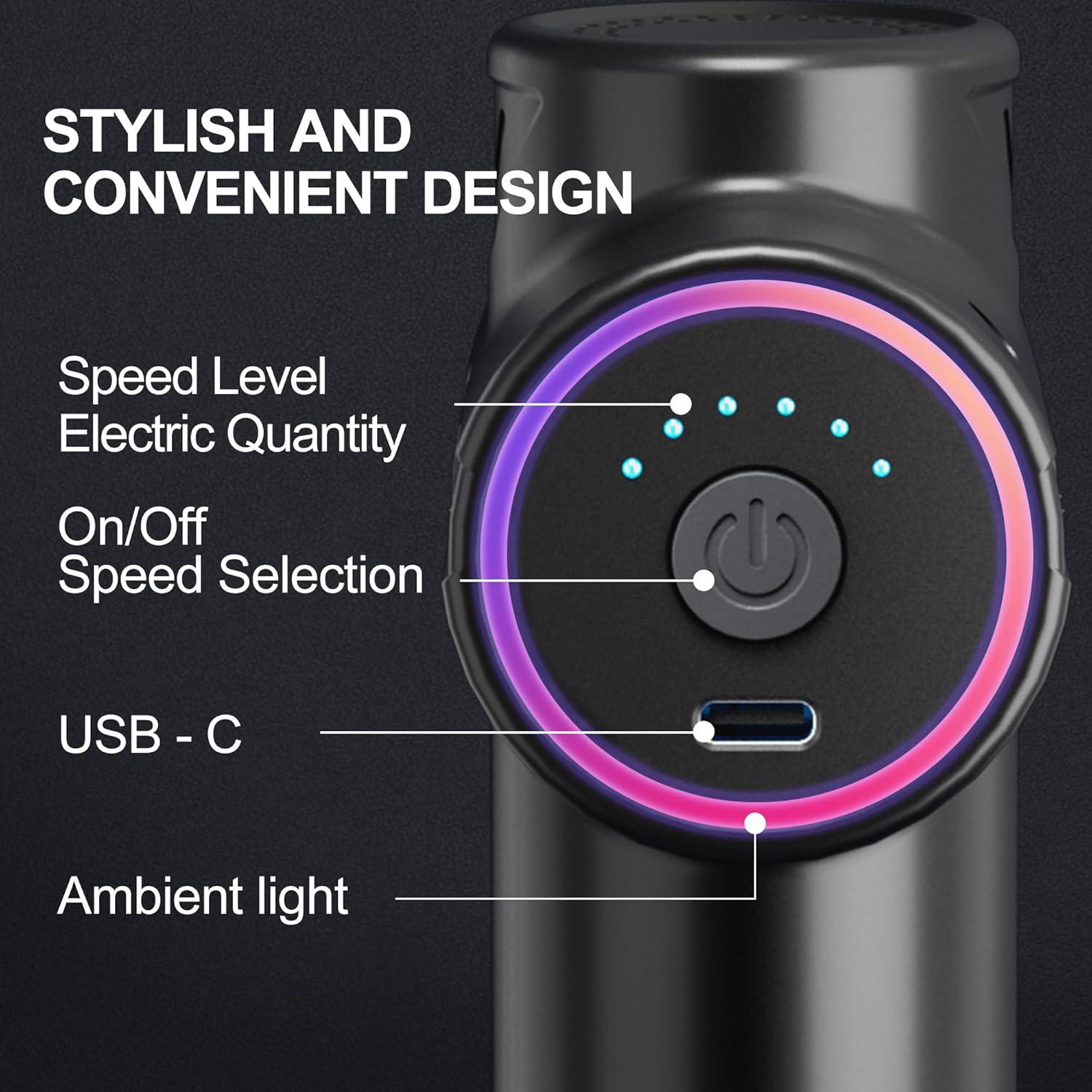 Mini Pistola de Masaje WP-518A, 6 Velocidades, 4 Cabezas