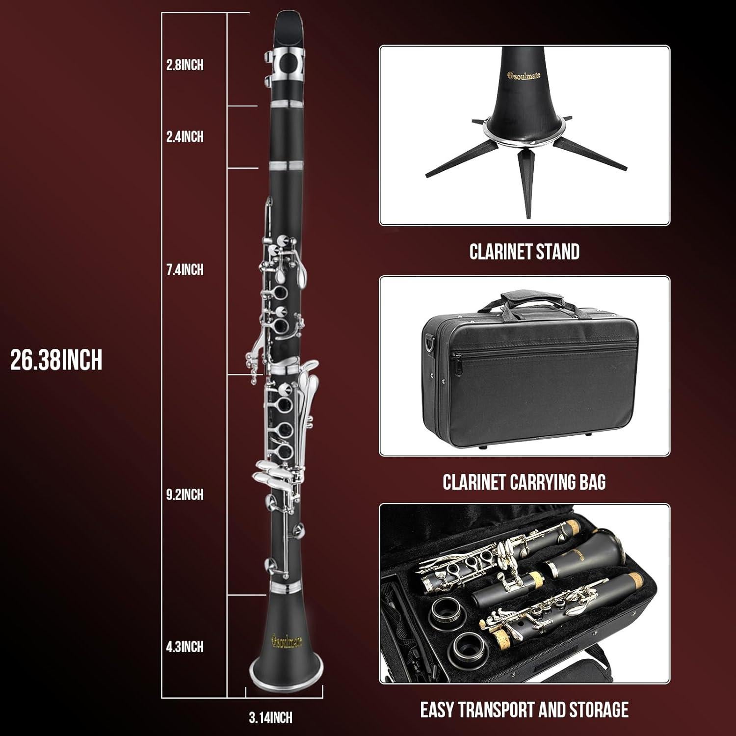 Clarinete Bb Soulmate Negro 17 Teclas Kit Completo