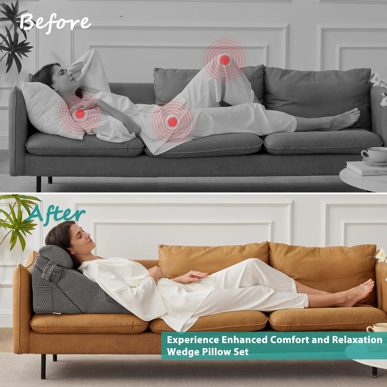 Juego de 4 Almohadas en Cuña Ajustables Bedluxe - Espuma Viscoelástica