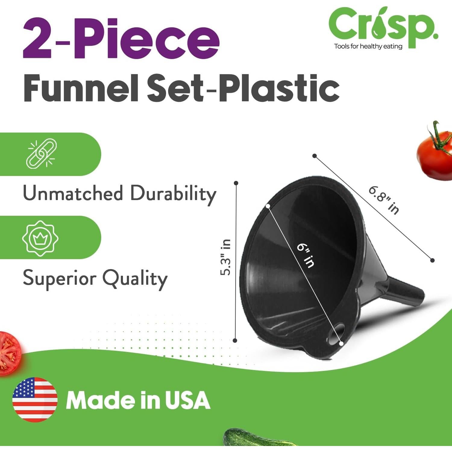 Juego de Embudos de Cocina Crisp - 2 Piezas Negro Duradero