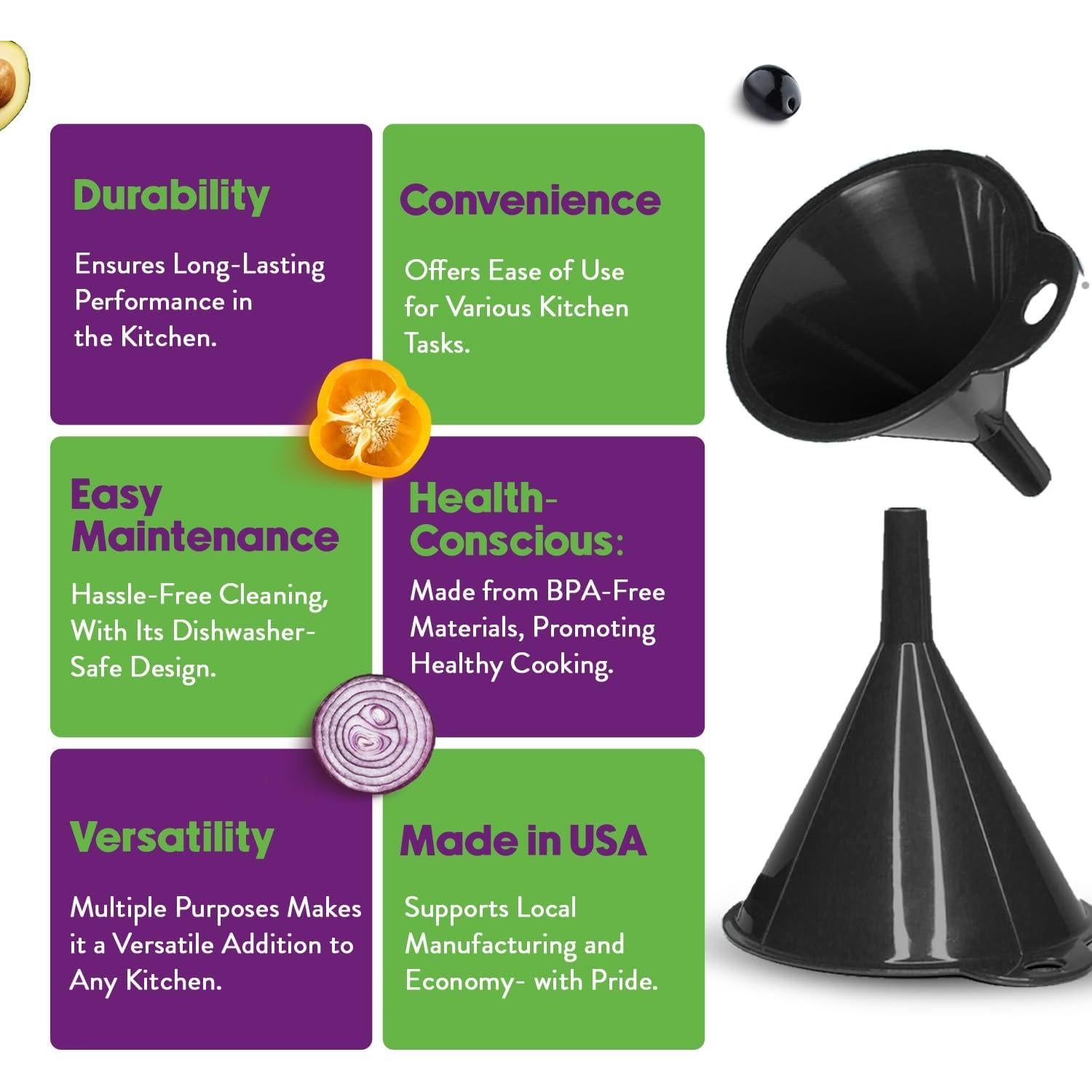 Juego de Embudos de Cocina Crisp - 2 Piezas Negro Duradero