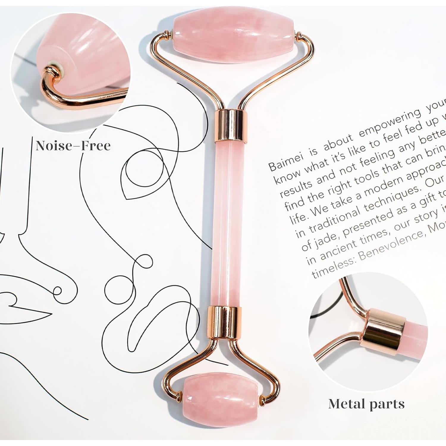 Rodillo de Jade BAIMEI y Gua Sha Rosa para Masaje Facial