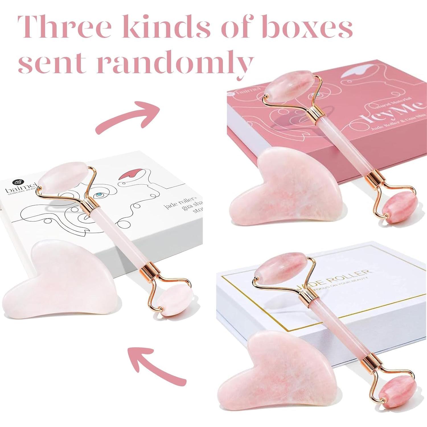 Rodillo de Jade BAIMEI y Gua Sha Rosa para Masaje Facial