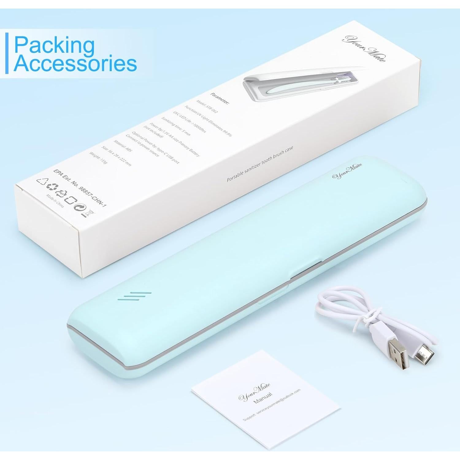 Estuche Desinfectante de Cepillo de Dientes UVC YourMate Azul