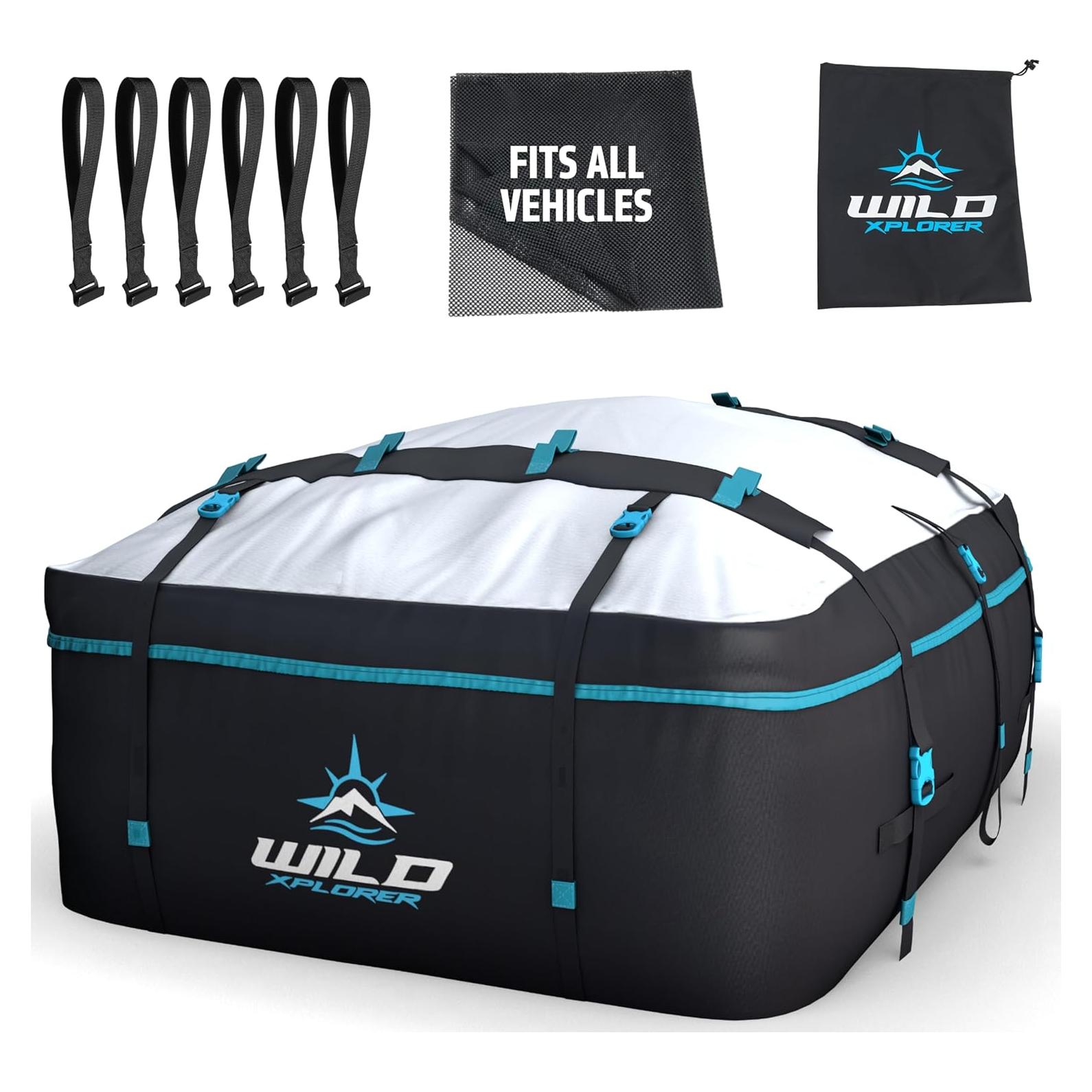 Rooftop Cargo Carrier - Waterproof Soft Shell Car Roof Cargo Carrier, Heavy Duty Car Top Luggage Cargo Bag with Patented Door Hook System and Non-Slip Mat for Car or SUV (15 Cubic Feet)