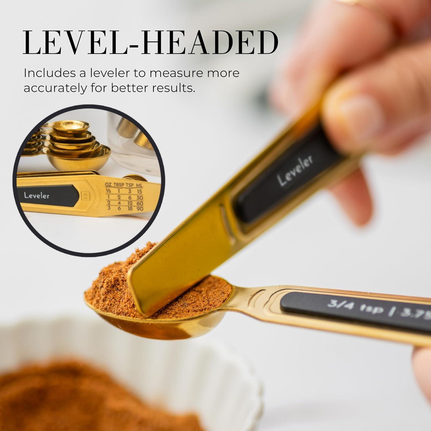 Cucharas Medidoras Magnéticas Doradas 8 Piezas Acero Inoxidable