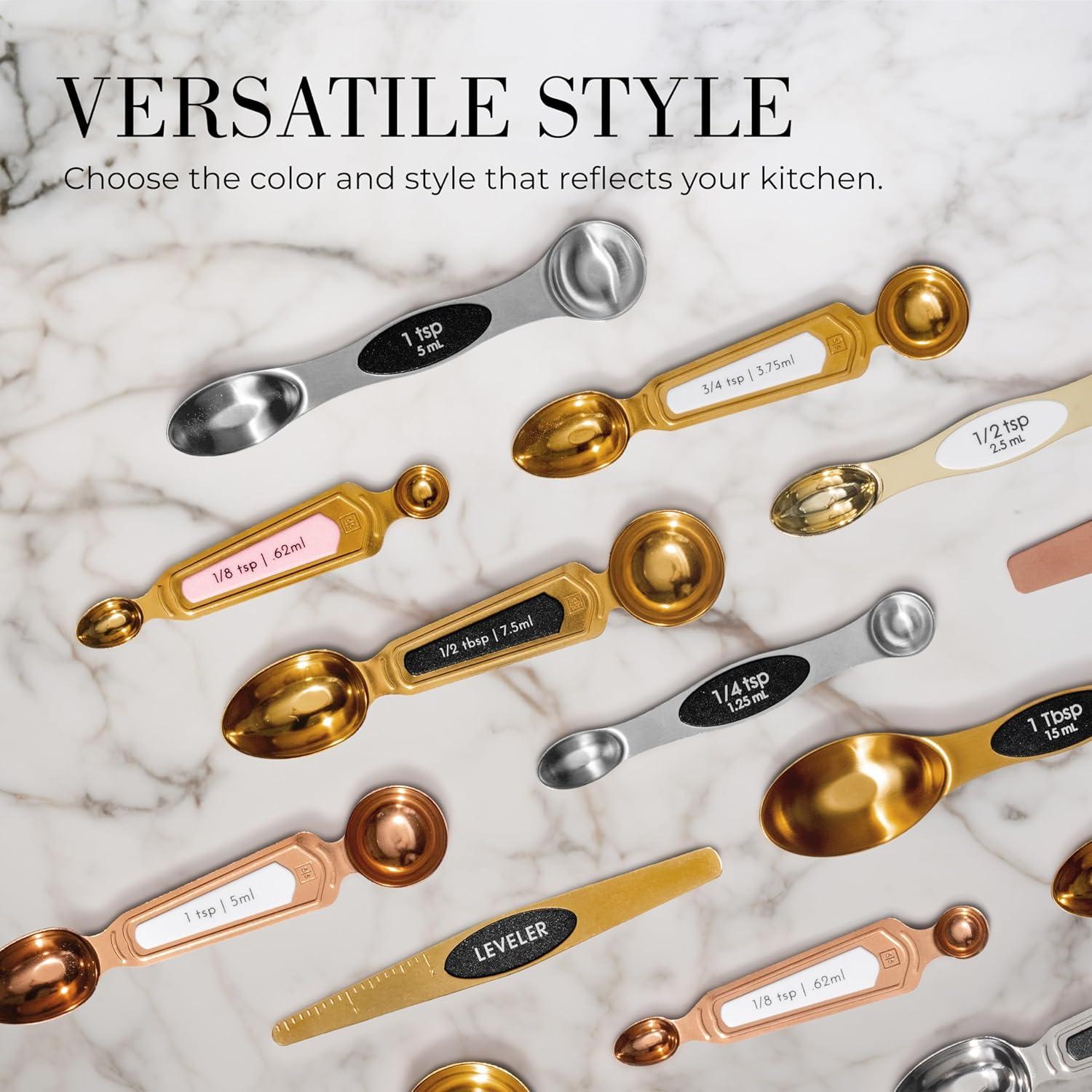 Cucharas Medidoras Magnéticas Doradas 8 Piezas Acero Inoxidable