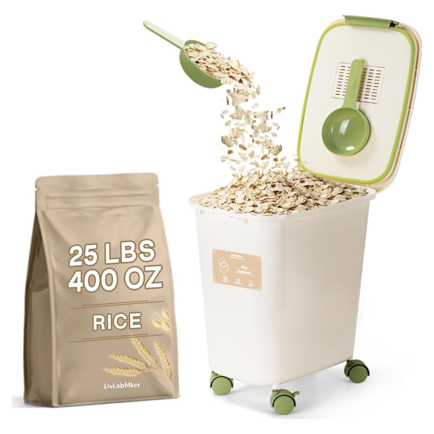 Dispensador de Arroz Hermético LivLab 11.34kg con Ruedas