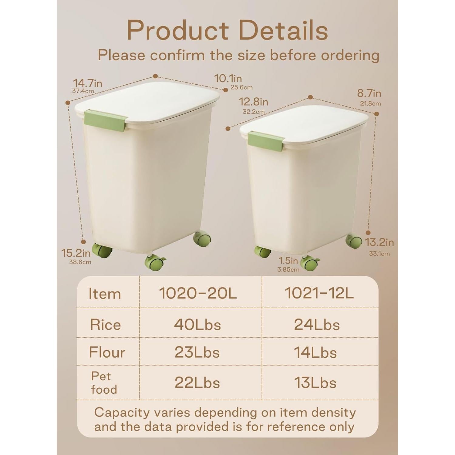 Dispensador de Arroz Hermético LivLab 11.34kg con Ruedas