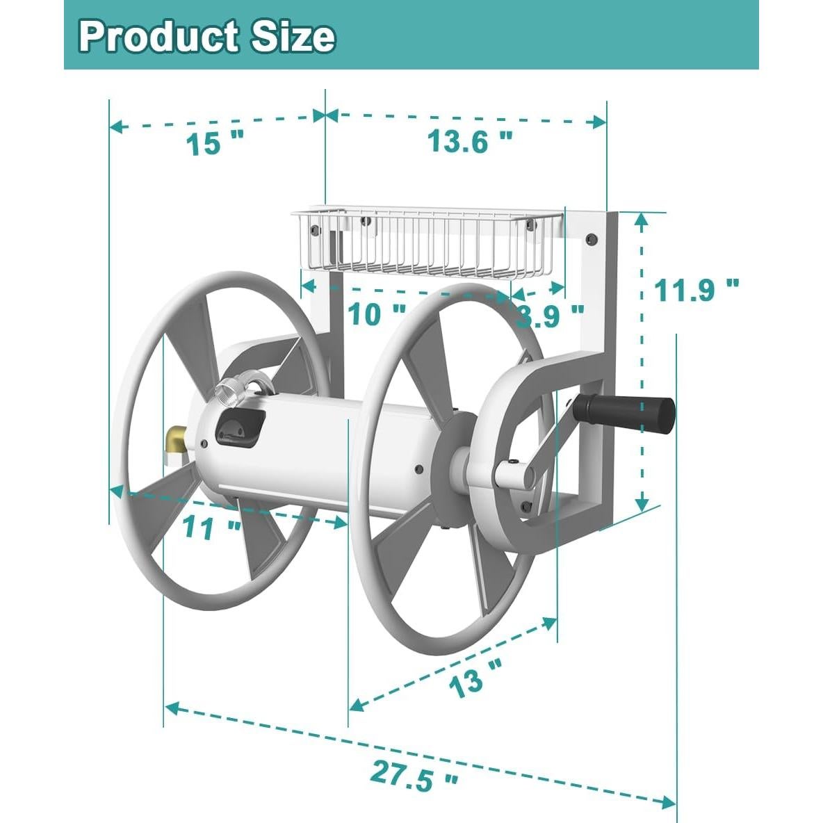 Carrete de Manguera Montado en Pared Artigarden 125 Pies Metal Blanco