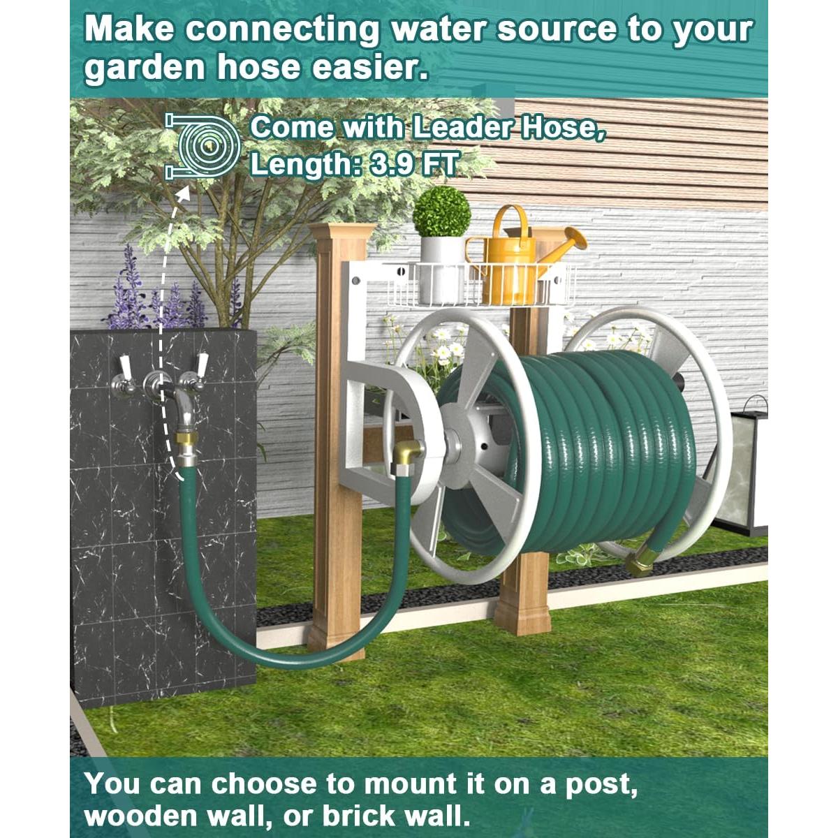 Carrete de Manguera Montado en Pared Artigarden 125 Pies Metal Blanco