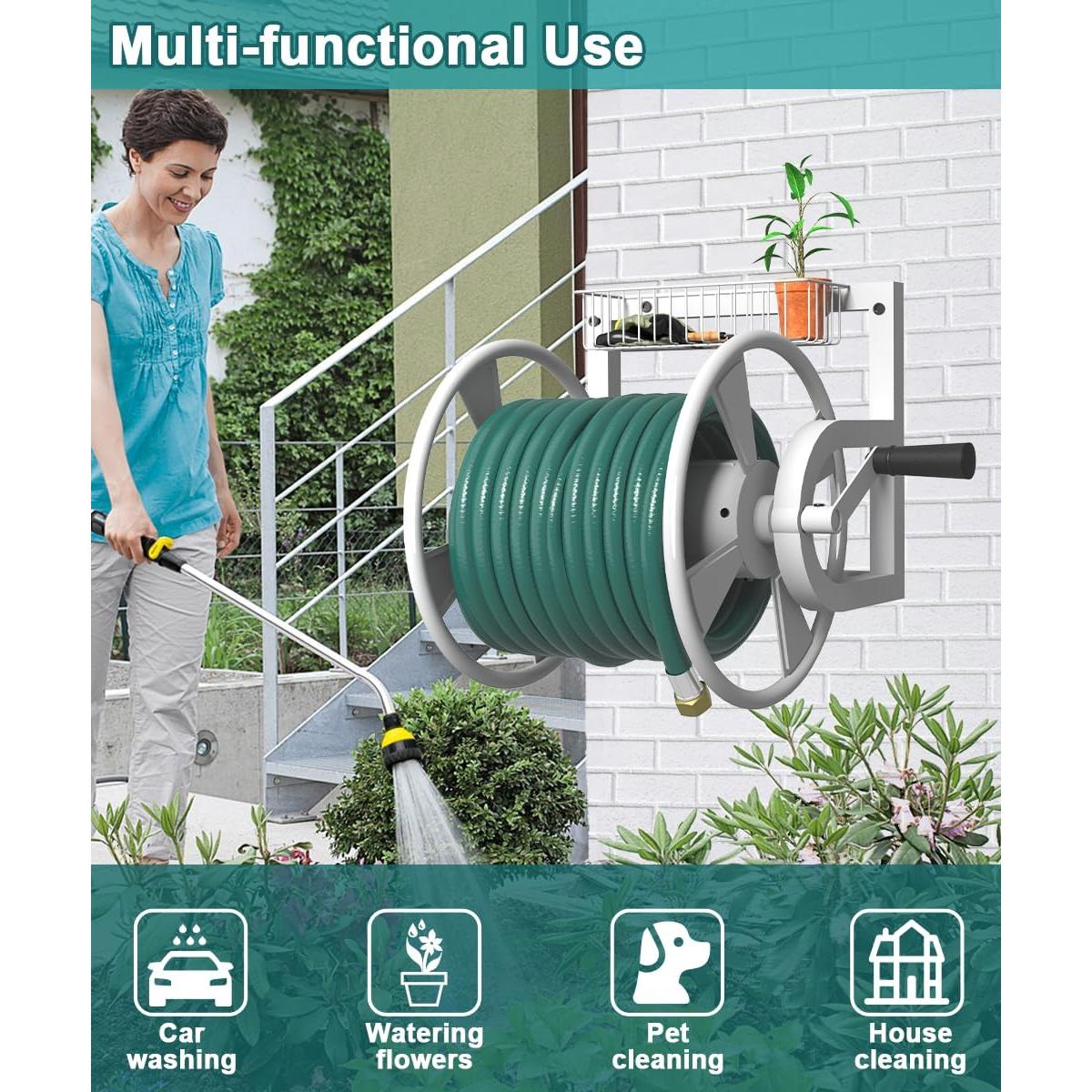 Carrete de Manguera Montado en Pared Artigarden 125 Pies Metal Blanco