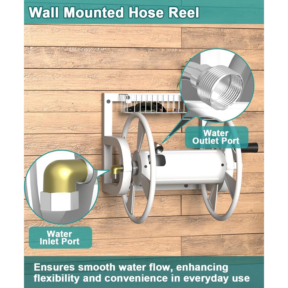 Carrete de Manguera Montado en Pared Artigarden 125 Pies Metal Blanco