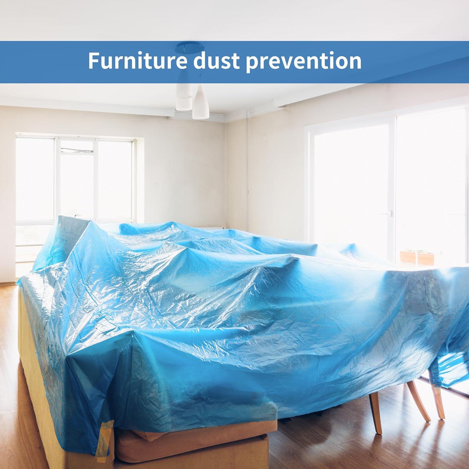 Pre-Taped Automotive Masking Film 4 Pack 59 in x 65 feet Rolls, Tape and Drape, Painters Plastic Drop Cloth for Automotive Painting Covering, House Decoration Furniture Floor Dustproof Cover