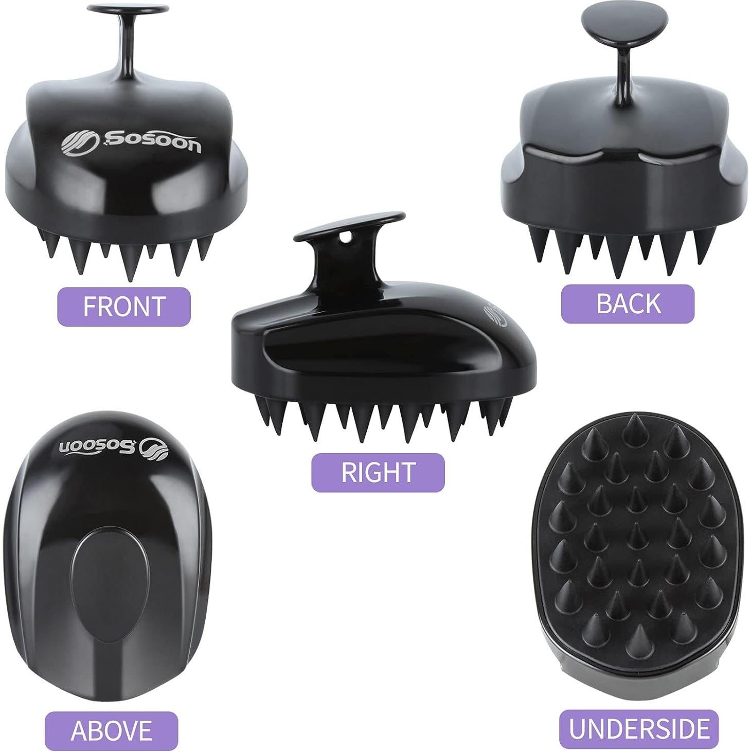 Cepillo Masajeador de Cuero Cabelludo Sosoon Negro 12,7 cm