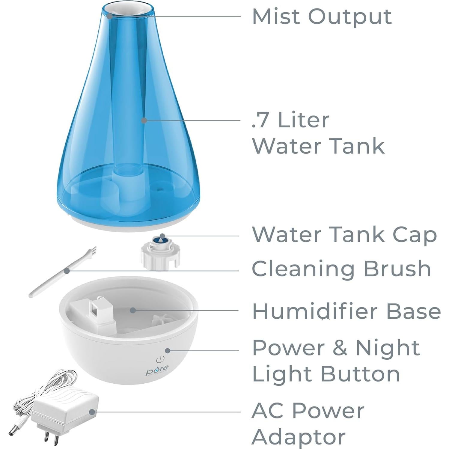 Humidificador Ultrasonico MistAire Studio Pure Enrichment - Compacto, Luz Nocturna, Apagado Automático