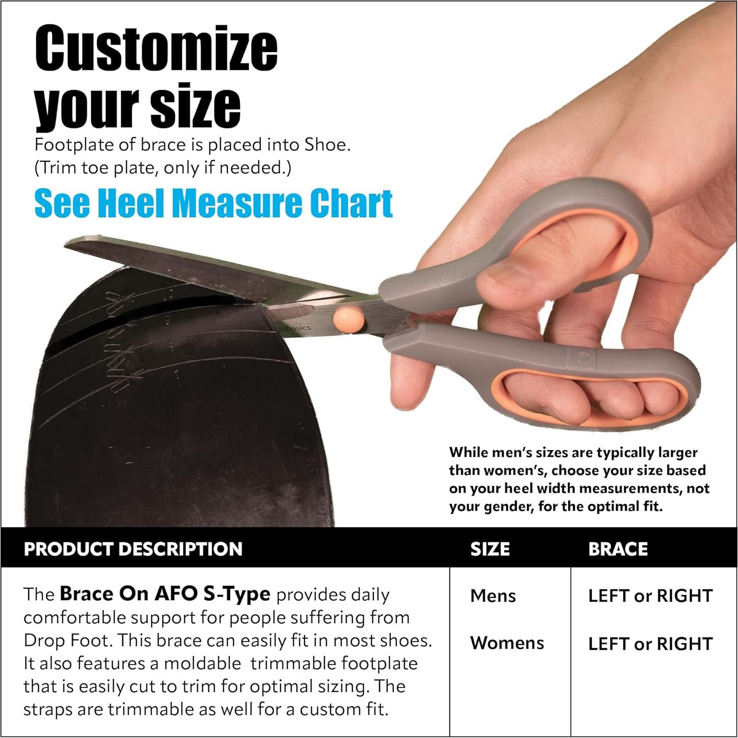 Brace On AFO S-Type - Drop Foot Stabilizer Brace, Moldable, Trimmable, Lightweight Polyethylene, Drop Foot Braces for Men, AFO Brace and Foot Drop Braces, Foot Boot for Injured Foot, Men, Left