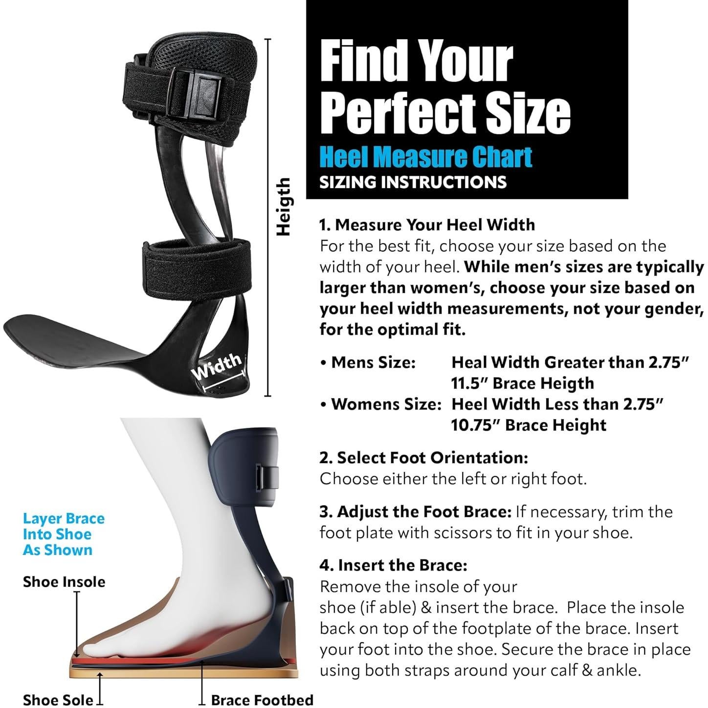 Brace On AFO S-Type - Drop Foot Stabilizer Brace, Moldable, Trimmable, Lightweight Polyethylene, Drop Foot Braces for Men, AFO Brace and Foot Drop Braces, Foot Boot for Injured Foot, Men, Left