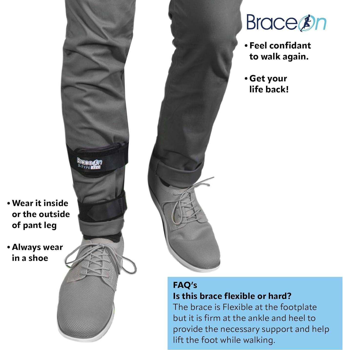 Brace On AFO S-Type - Drop Foot Stabilizer Brace, Moldable, Trimmable, Lightweight Polyethylene, Drop Foot Braces for Men, AFO Brace and Foot Drop Braces, Foot Boot for Injured Foot, Men, Left