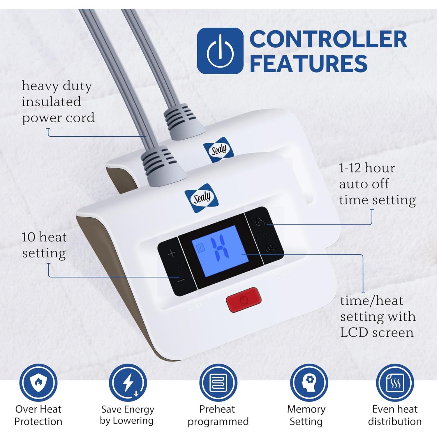 Almohadilla Térmica Sealy King Coral Fleece 10 Niveles Calor