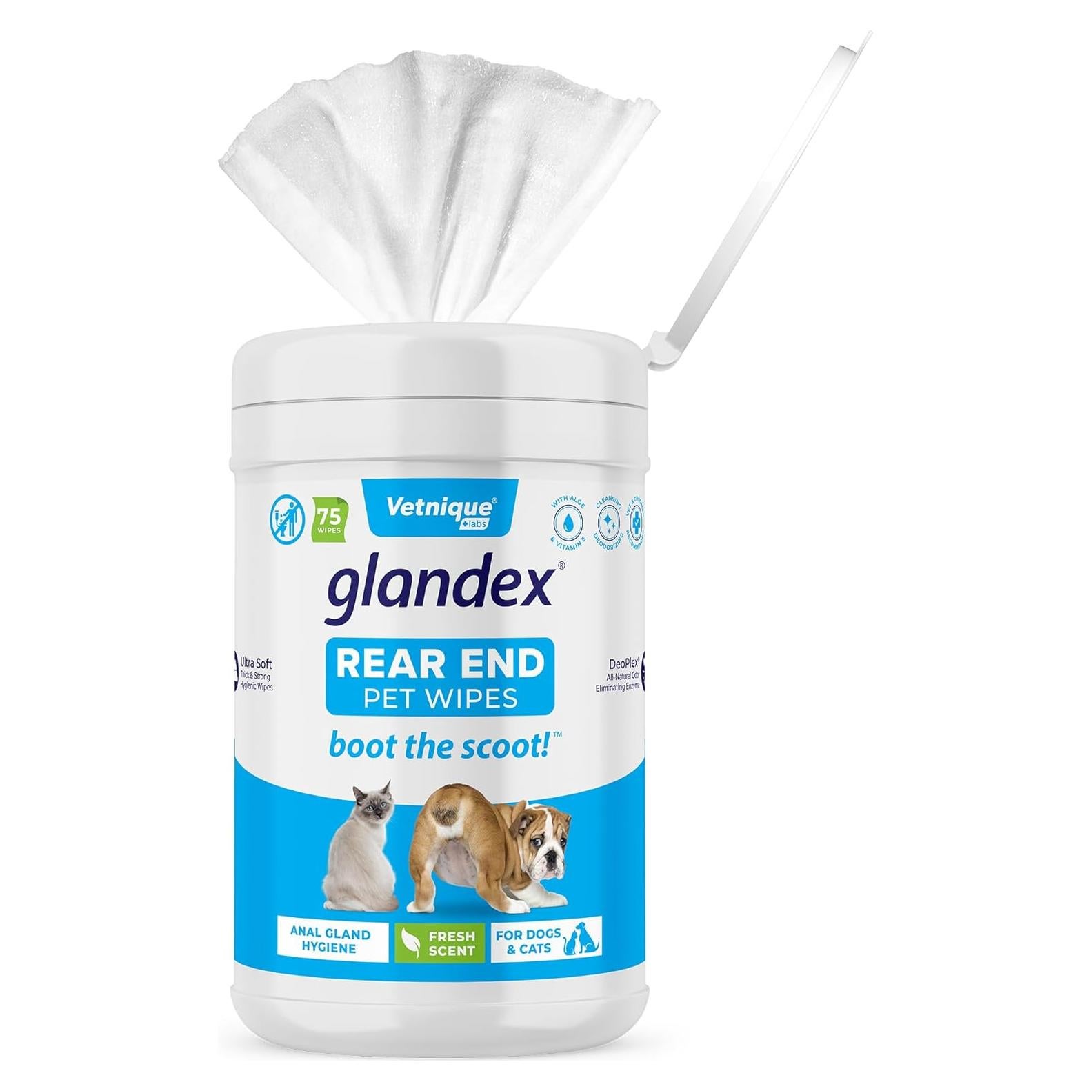 Toallitas Glandex Vetnique Labs 75ct para Perros y Gatos