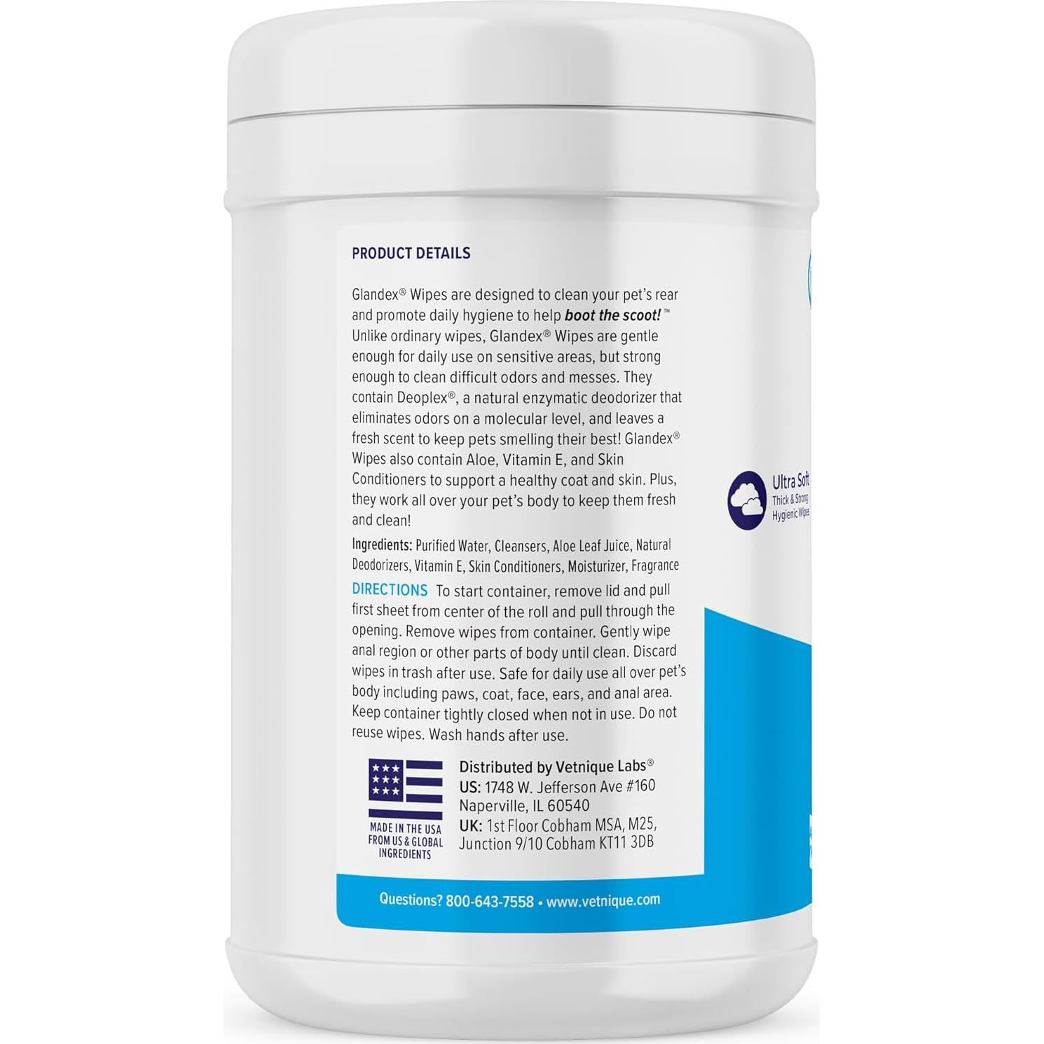 Toallitas Glandex Vetnique Labs 75ct para Perros y Gatos