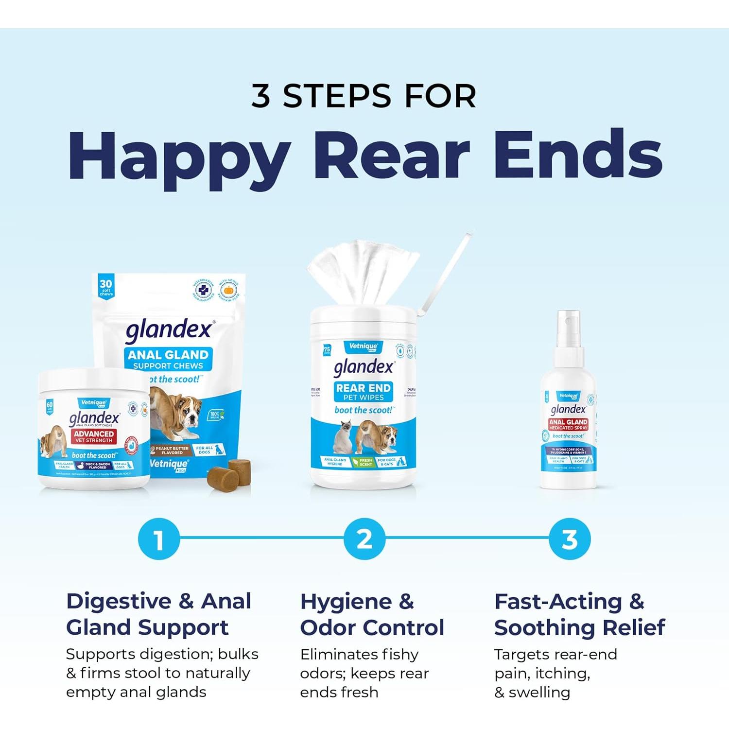 Toallitas Glandex Vetnique Labs 75ct para Perros y Gatos