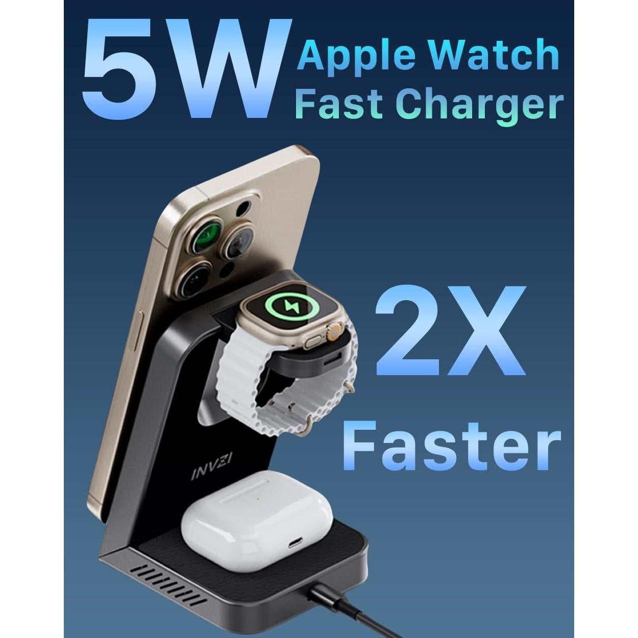 Estación de Carga Inalámbrica 3-en-1 INVZI MagFree 15W