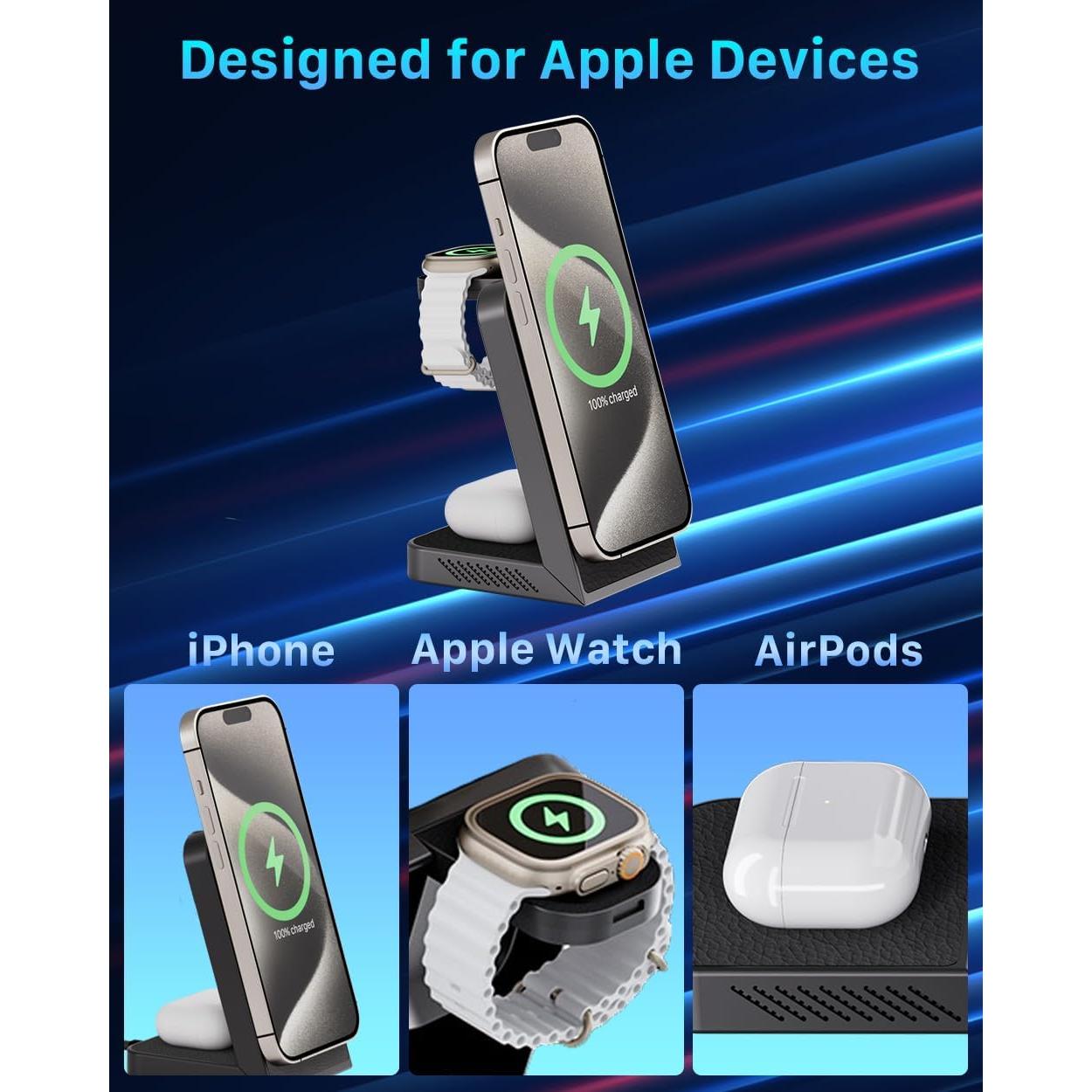 Estación de Carga Inalámbrica 3-en-1 INVZI MagFree 15W