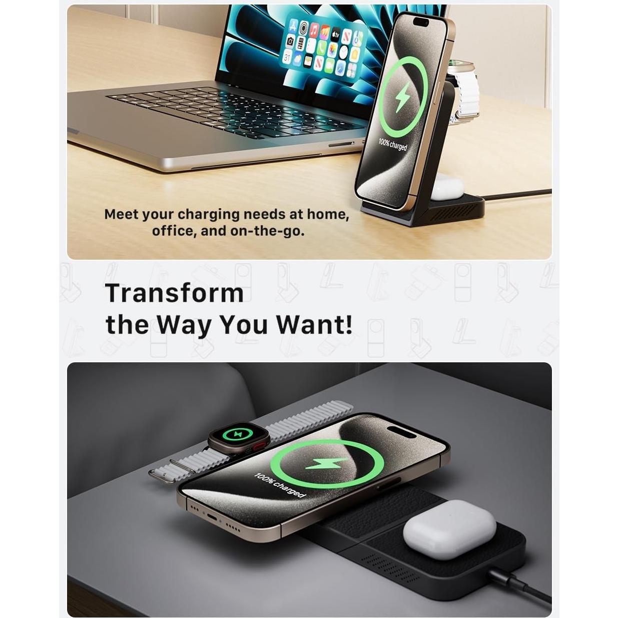 Estación de Carga Inalámbrica 3-en-1 INVZI MagFree 15W