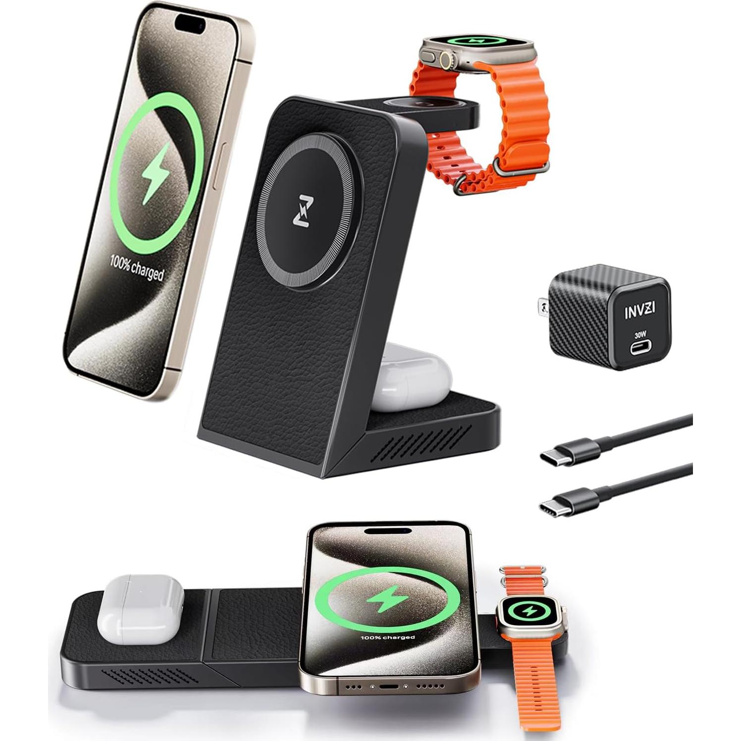 Estación de Carga Inalámbrica 3-en-1 INVZI MagFree 15W