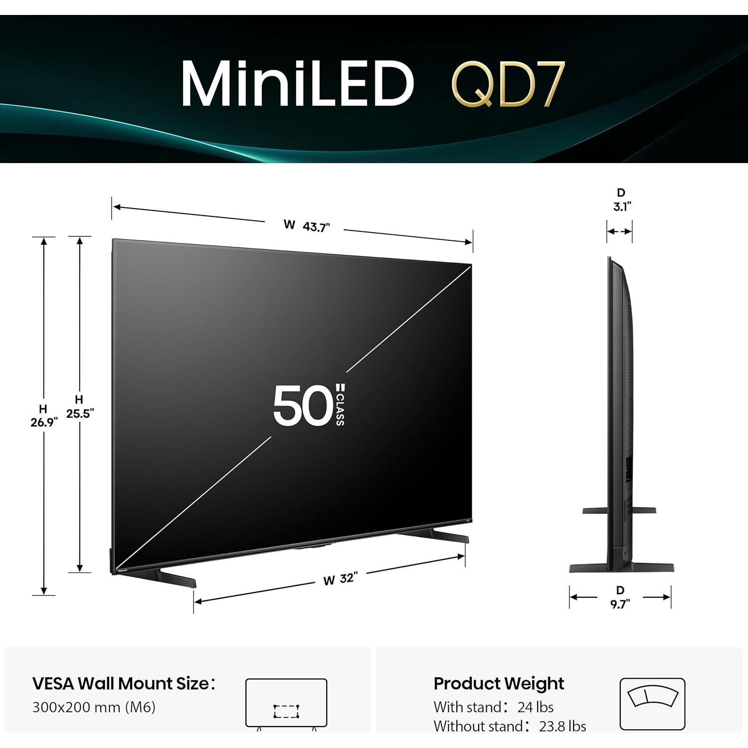 Televisor Hisense 50" Mini-LED 4K UHD Smart Fire TV Negro