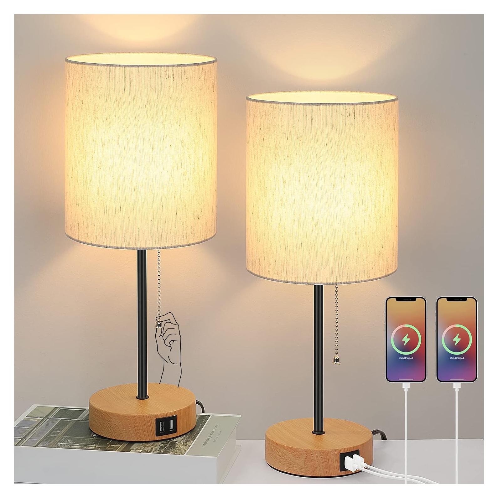 Juego de 2 Lámparas de Mesa Bosceos con Carga USB y CA