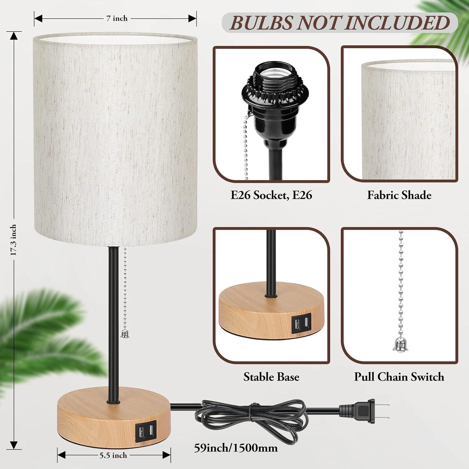 Juego de 2 Lámparas de Mesa Bosceos con Carga USB y CA