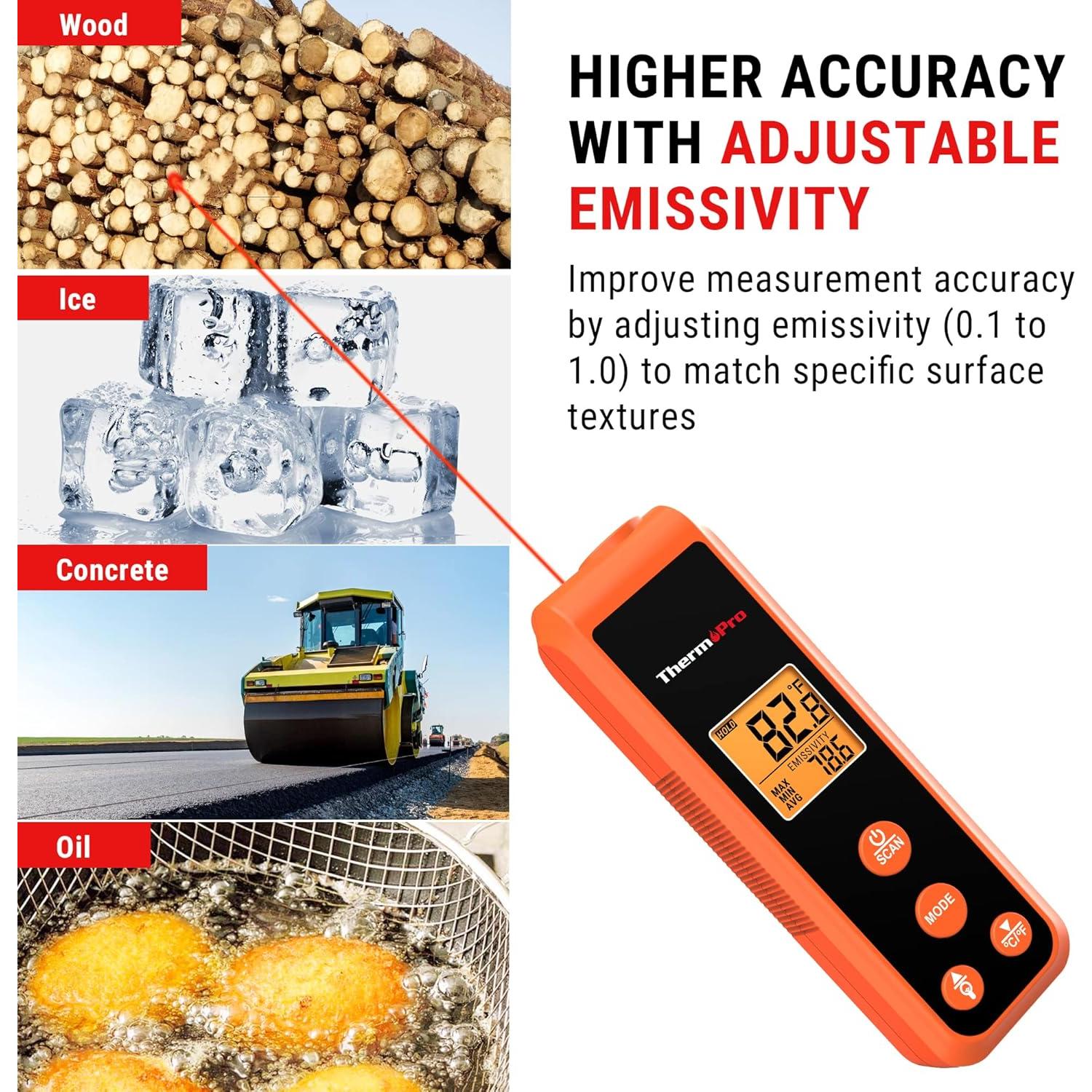 Termómetro Infrarrojo ThermoPro TP410 Sin Contacto 550°C