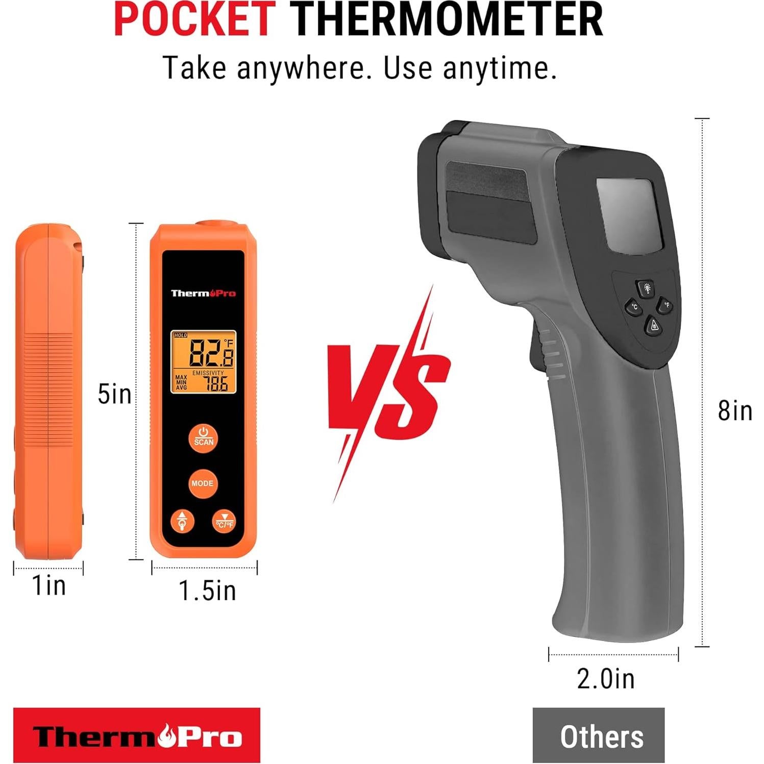 Termómetro Infrarrojo ThermoPro TP410 Sin Contacto 550°C