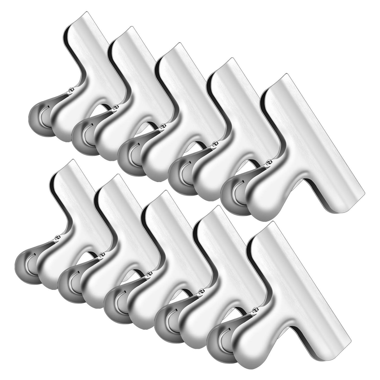 10PCS Wide Metal Chip Clips 3 Inch, Snack Food Bag Sealing Clips, Stainless Steel Paper Clamps Heavy Duty for Kitchen Food Packages and Office