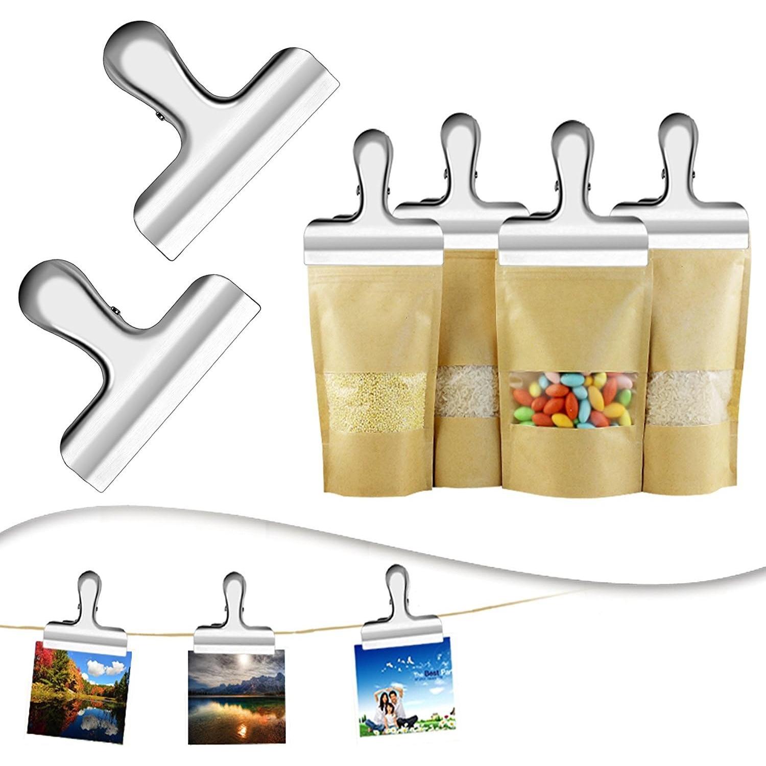 10PCS Wide Metal Chip Clips 3 Inch, Snack Food Bag Sealing Clips, Stainless Steel Paper Clamps Heavy Duty for Kitchen Food Packages and Office
