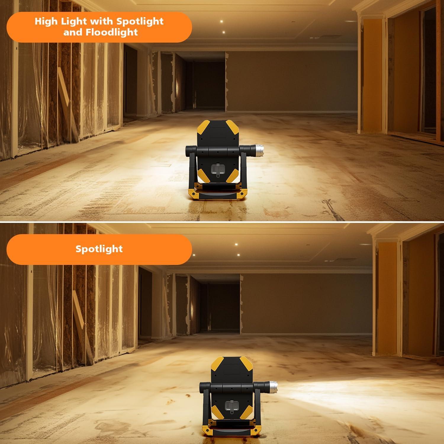 Samyoung 2 Pack Magnetic 2500 LM LED Work Light, 10 Hours Long Lasting 360°Rotating 7000K Warm Rechargeable Work Light Folding Waterproof for Job Site Car Inspection Camping Emergency