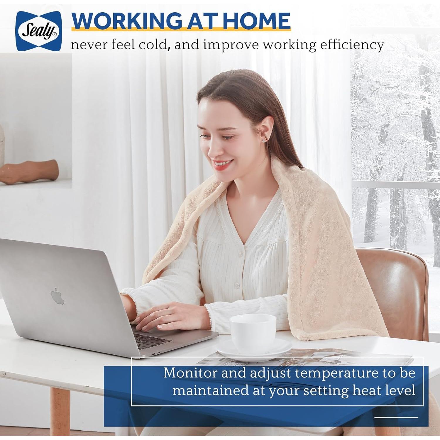 Manta Eléctrica Sealy 127x152 cm Beige, 6 Niveles Calor