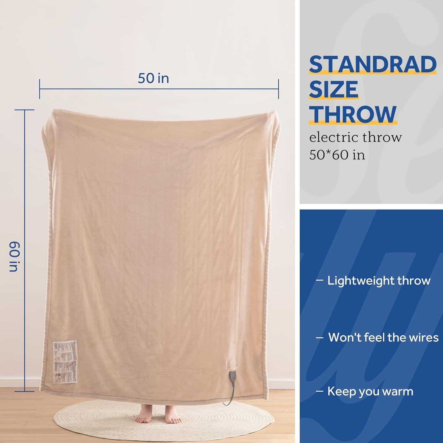 Manta Eléctrica Sealy 127x152 cm Beige, 6 Niveles Calor