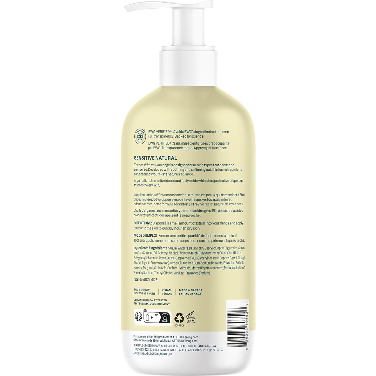 Loción Corporal ATTITUDE 473 ml Piel Sensible Aceite de Argan