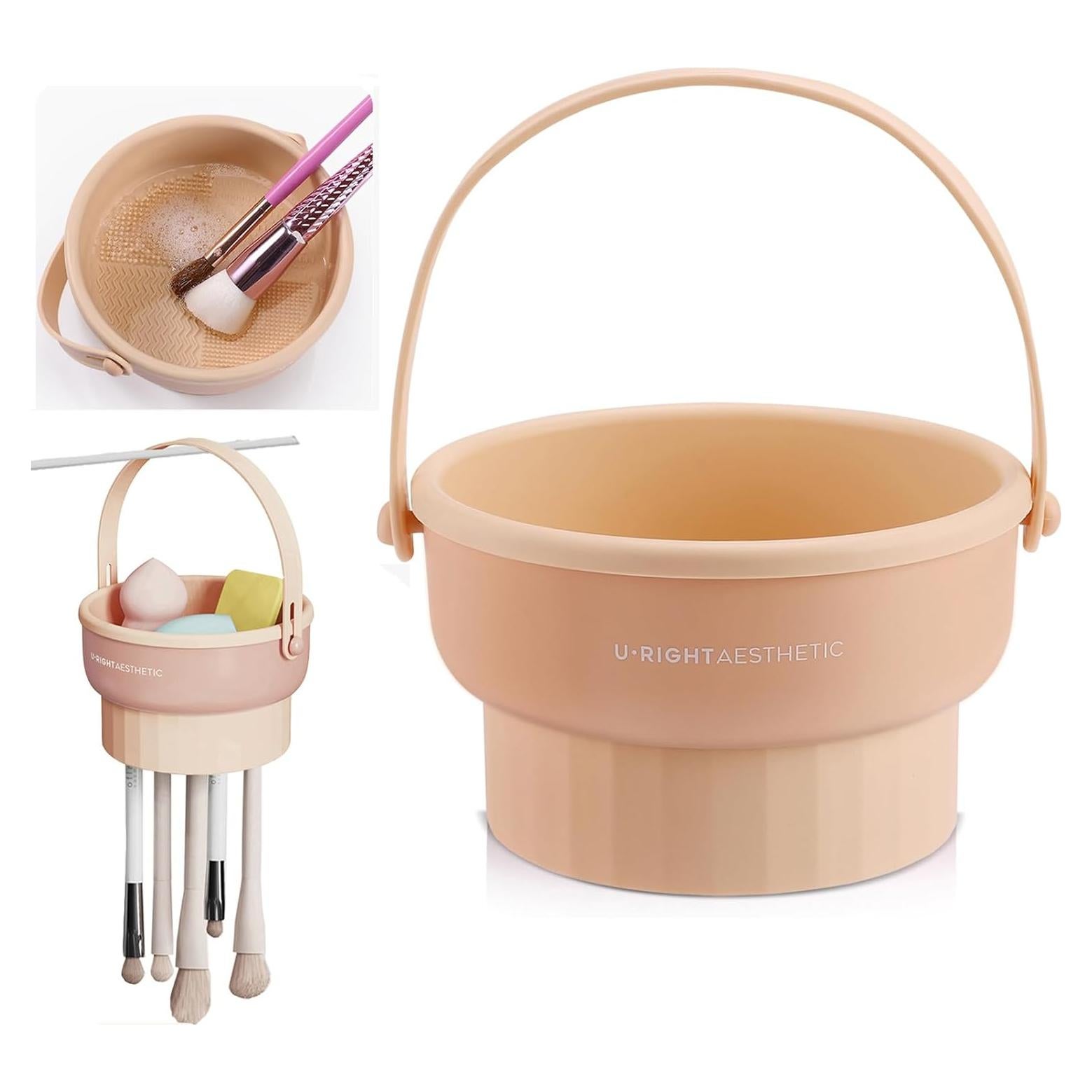 Alfombrilla de limpieza de brochas 3 en 1 UPTOZOBLY Caqui