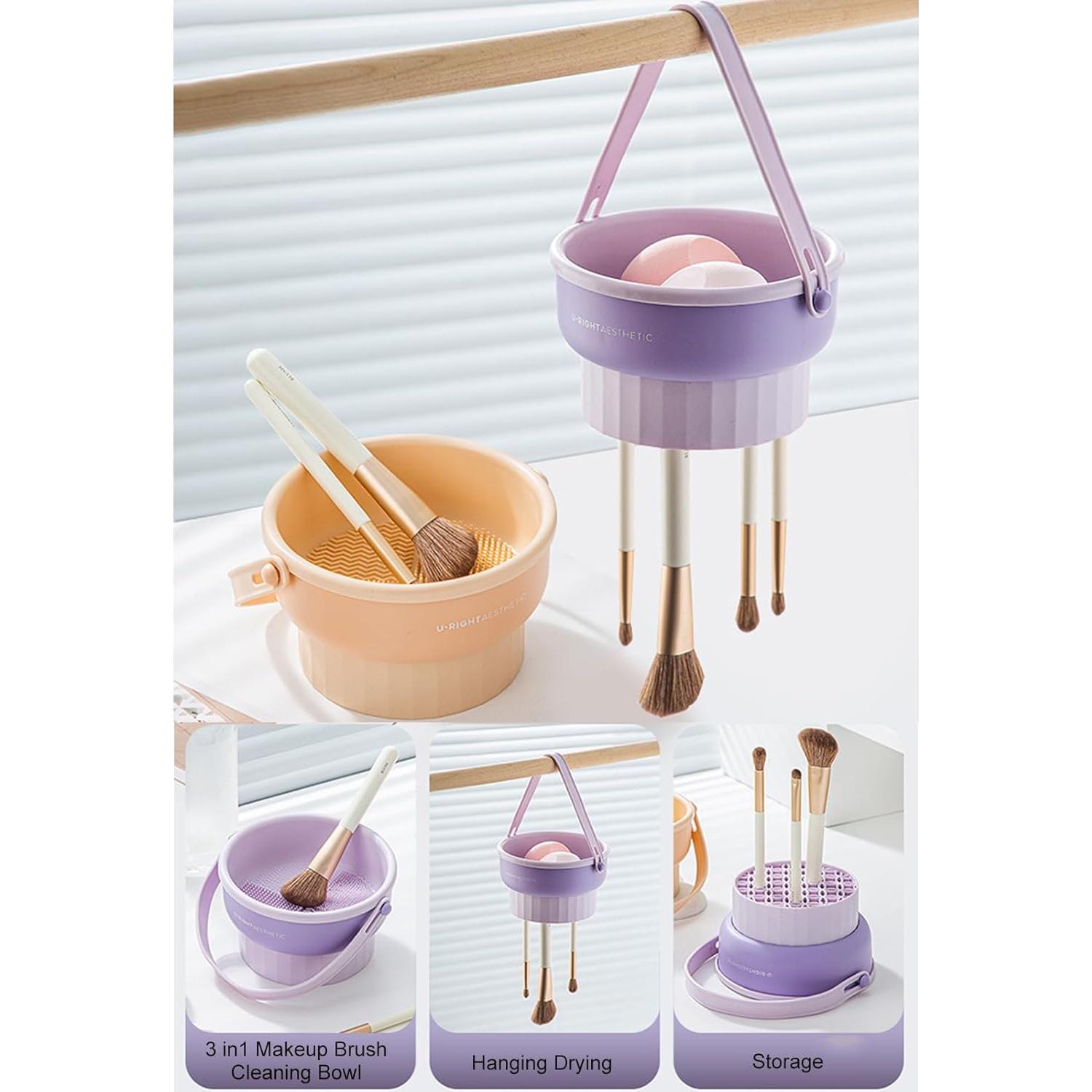 Alfombrilla de limpieza de brochas 3 en 1 UPTOZOBLY Caqui