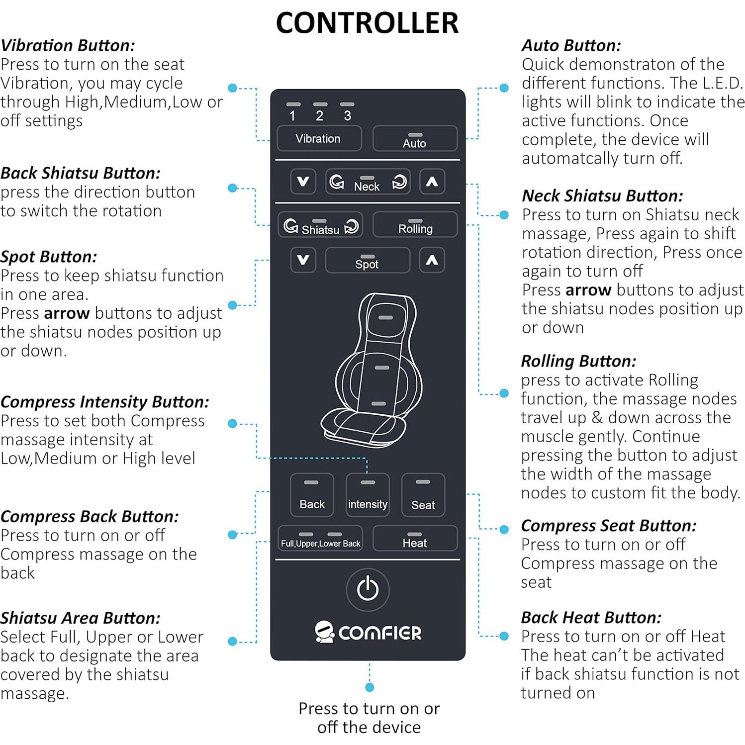 Silla Masajeadora COMFIER CF-2307A con Calor y Shiatsu