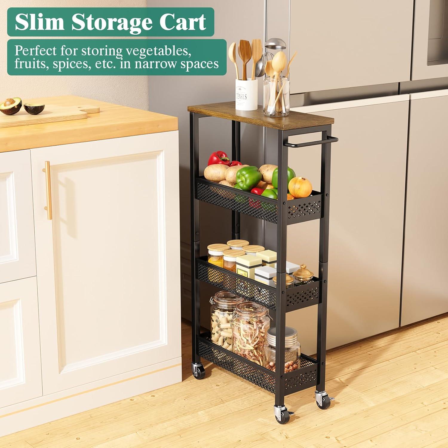 Carro de Almacenamiento Rodante Giwil 4 Niveles Negro